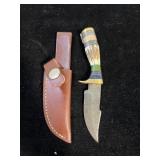 DAMASCUS STYLE KNIFE & SHEATH 6"