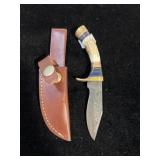 DAMASCUS STYLE KNIFE & SHEATH 6"