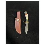 DAMASCUS STYLE KNIFE & SHEATH 6"