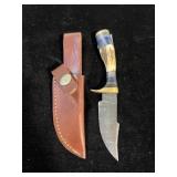 DAMASCUS STYLE KNIFE & SHEATH 6"