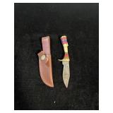 DAMASCUS STYLE KNIFE & SHEATH 6"