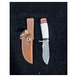 DAMASCUS STYLE KNIFE & SHEATH 6"