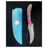 7" DAMASCUS CURVED BLADE DECOR. HANDLE W/ SHEATH