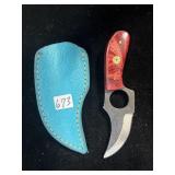 6" DAMASCUS STEEL BLADE, FINGER HOLE GRIP, SHEATH