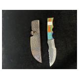 10" DAMASCUS BLADE, DECORATIVE HANDLE W/SHEATH