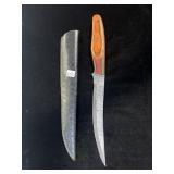 14" DAMASCUS "FILLET" STYLE BLADE W/ SHEATH