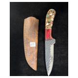 8" DAMASCUS BLADE DECORATIVE HANDLE W/ SHEATH