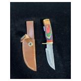 DAMASCUS STYLE KNIFE & SHEATH 6"
