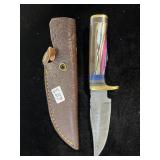 8" DAMASCUS BLADE W/ DECORATIVE HANDLE & SHEATH