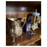 SILVER PLATE PITCHER, BELL, MUSIC BOX