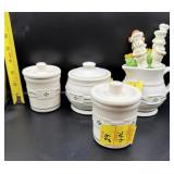 4PC LONGABERGER POTTERY-STORAGE JARS & CREAMER