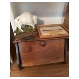 WOODEN BREAD BOX W/ BUFFALO FIGURINE