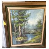 OIL ON CANVAS STREAM IN THE COUNTRY BY R. DELINO