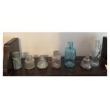 WOODEN SHELF W/ ASSORTED INK BOTTLES