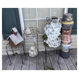 METAL PLANT STANDS W/ VARIOUS DECOR ITEMS