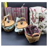 3 ASSTD LONGABERGER BASKETS & 2 TOTE BAGS