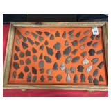 OAK DISPLAY OF +/- 80 ARROWHEADS, POINTS, ETC.