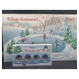 2PC- VILLAGE ANIMATED SKATING POND- W/ ELVES