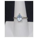 10K WHITE GOLD AND BLUE STONE RING -