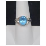 10K WHITE GOLD AND BLUE STONE RING -