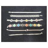 6 STERLING SILVER BRACELETS - SOME W/STONES