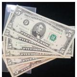 (6) VARIOUS DATE $5 NOTES - 3 ARE CONSECUTIVE SERI