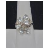 14KP GOLD AND LIGHT BLUE STONE RING -