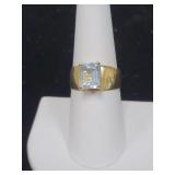 14K YELLOW GOLD AND LIGHT BLUE STONE RING -