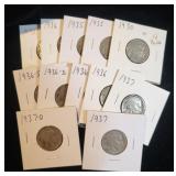 LOT OF (12) ASSORTED BUFFALO NICKELS