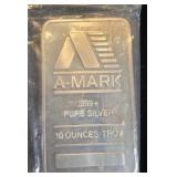 A-MARK 10 TROY OZ SILVER BAR - .999+ PURE SILVER
