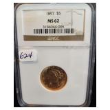 1897 FIVE DOLLAR GOLD COIN - NGC GRADED: MS62