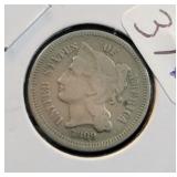 1869 THREE CENT NICKEL