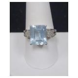 14K WHITE GOLD AND LIGHT BLUE STONE RING -