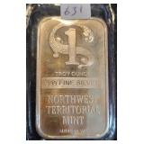 NORTHWEST TERRITORIAL MINT 1 OZ SILVER INGOT