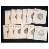 LOT OF (12) ASSORTED BUFFALO NICKELS