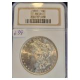 1887 MORGAN SILVER DOLLAR - NGC GRADED: MS65