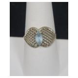 10K WHITE GOLD AND LIGHT BLUE STONE RING