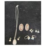 5 PAIR STERLING EARRINGS AND 1 NECKLACE