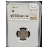 1834 LIBERTY HEAD DIME - NGC GRADED: F12