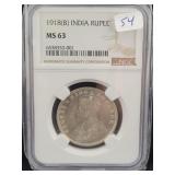 1918-B INDIA RUPEE - NGC GRADED: MS63