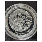 2012 "YEAR OF THE DRAGON"  1 OZ SILVER PROOF HIGH