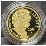 2016-W MARK TWAIN COMM. $5 GOLD COIN - 90% GOLD -