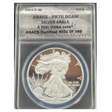 2012-W SILVER EAGLE ANACS GRADED PR70DCAM