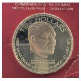 BAHAMAS STERLING SILVER PROOF $10 COIN 1974