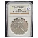 2011-S SILVER EAGLE - NGC: MS69 - EAGLE 25TH ANNIV