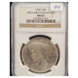 1922 PEACE SILVER DOLLAR - NGC: MS63 -