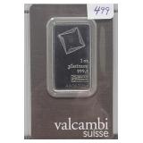 VALCAMBI SUISSE 1 OZ PLATINUM INGOT - 999.5 FINE