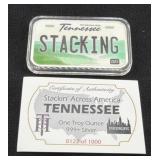 TENNESSEE "STACKING" 1 OZ SILVER LICENSE PLATE