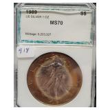 1989 SILVER EAGLE PCI GRADED MS70