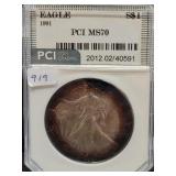 1991 SILVER EAGLE PCI GRADED MS70